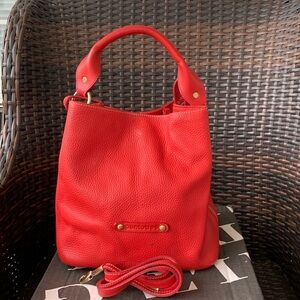 Vintage PUNTOTRES Red Genuine Leather 90s Bucket Satchel